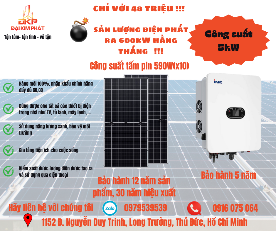 Hệ năng lượng mặt trời không lưu trữ 5KW